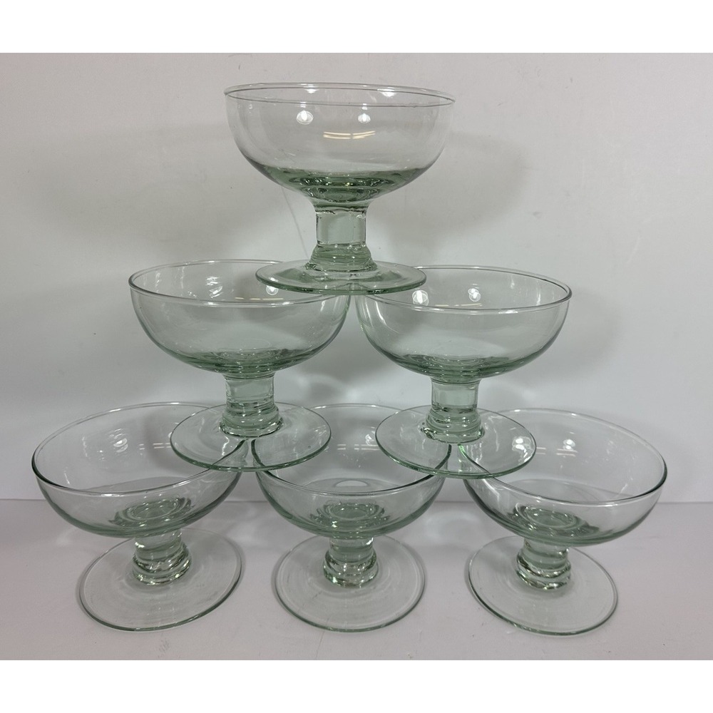 Green Glass Sherbet Dishes Bowls Footed Mexico 5"dX4"h Ice Cream Fruit Set 6